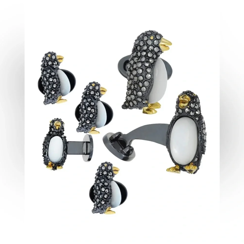 Jan Leslie Marcasite Penguin Cuff Links Studs Set